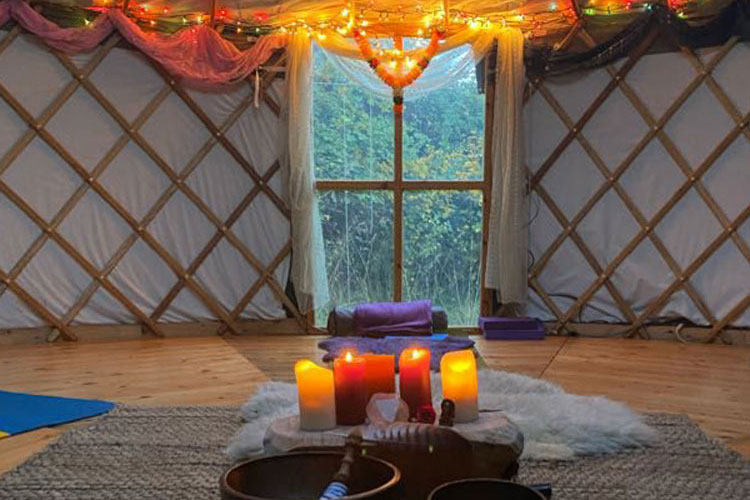 Inside the yoga yurt Inside the yoga yurt